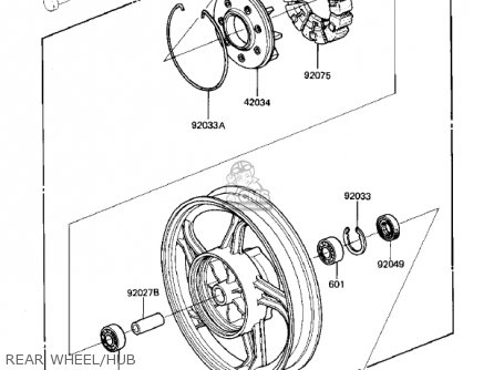 REAR WHEEL/HUB - ZN700A2 SHAFT 1985 USA CALIFORNIA / LTD