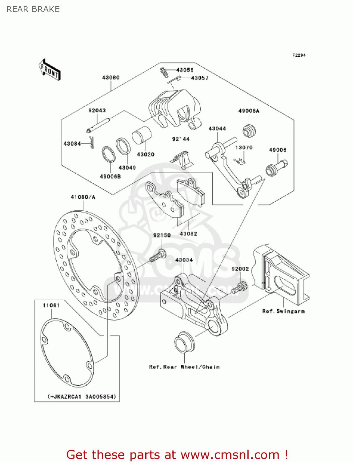 REAR BRAKE ZR1000A1 Z1000 2003 USA CALIFORNIA CANADA