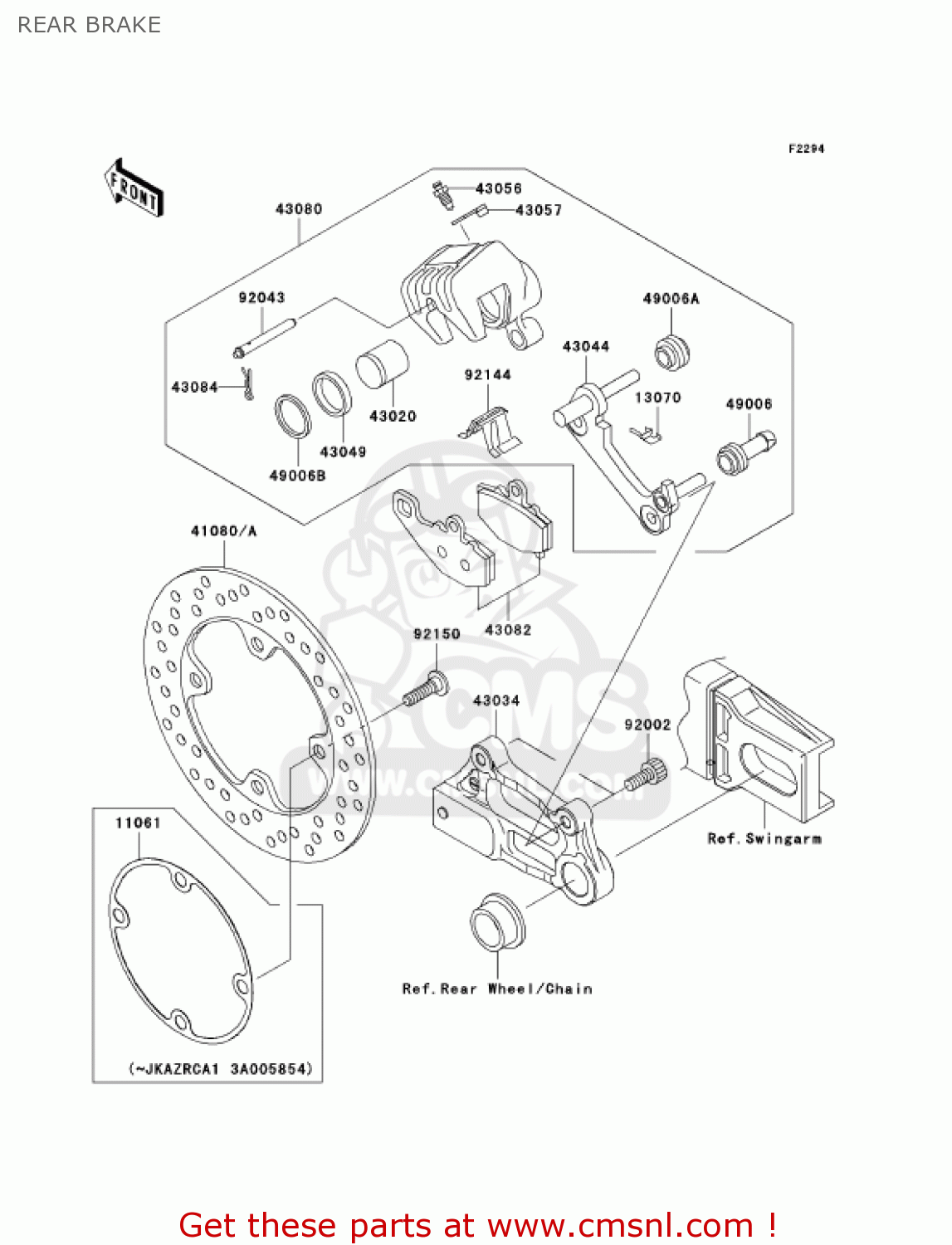 REAR BRAKE ZR1000A2 Z1000 2004 USA CALIFORNIA CANADA
