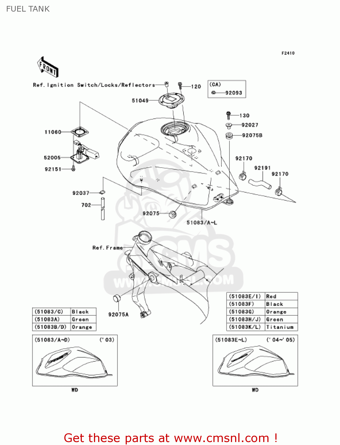 FUEL TANK ZR1000A3 Z1000 2005 USA CALIFORNIA CANADA