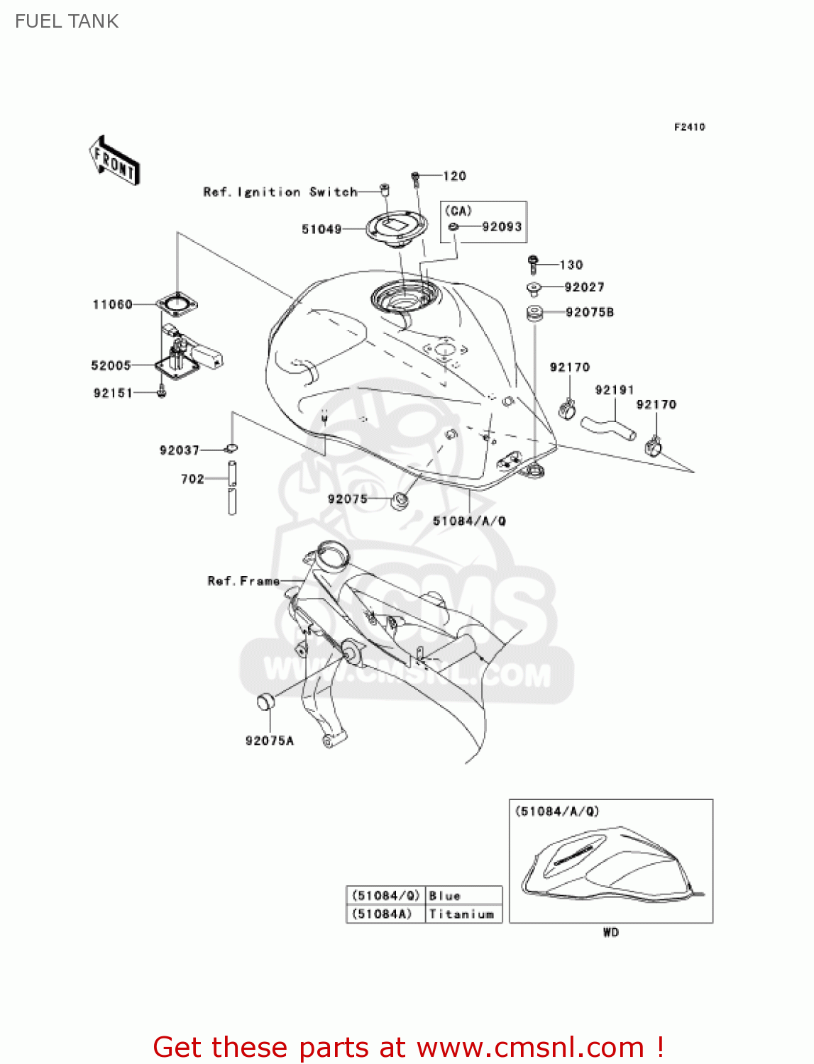 FUEL TANK ZR1000A6F Z1000 2006 USA CALIFORNIA CANADA