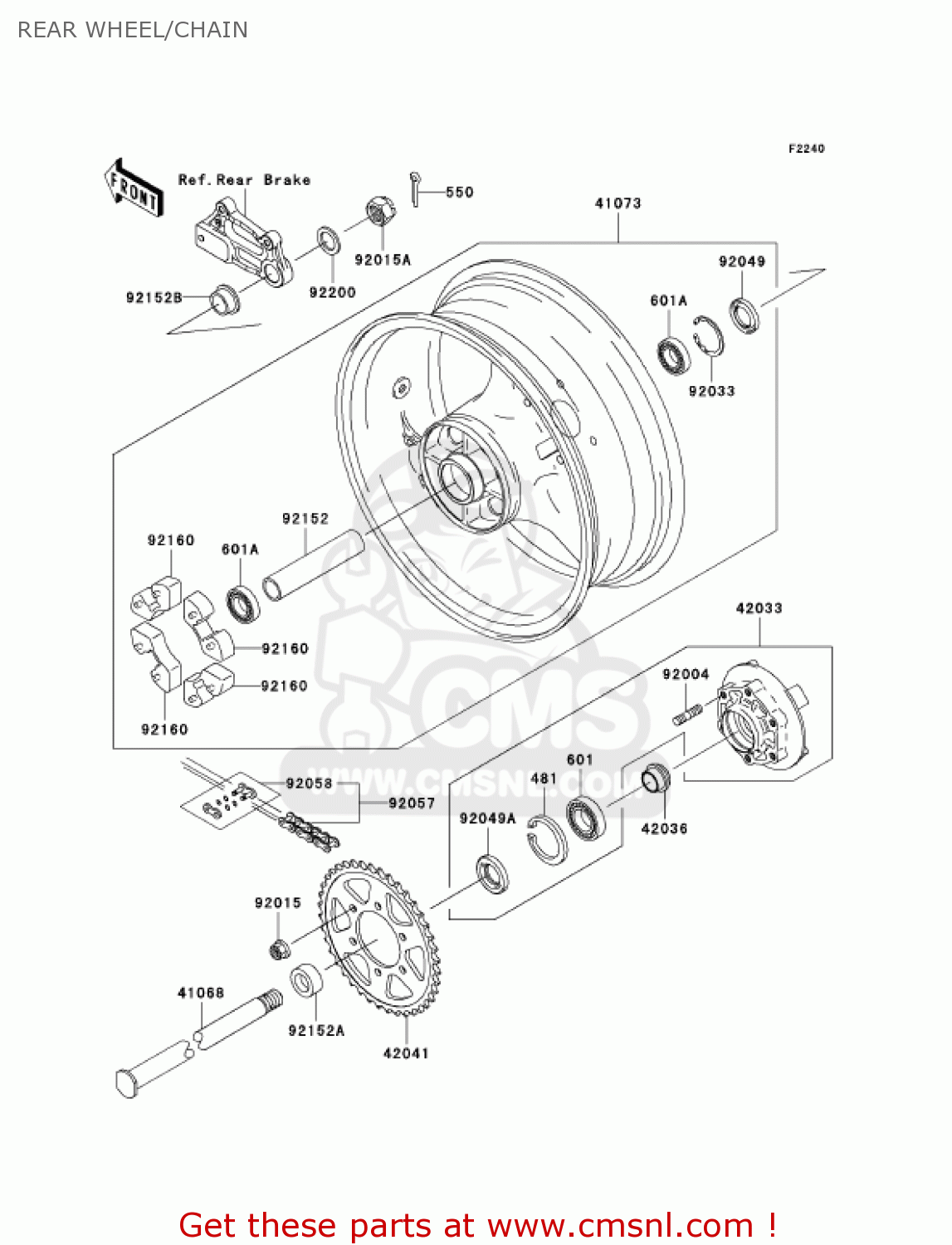 REAR WHEEL/CHAIN ZR1000A6F Z1000 2006 USA CALIFORNIA CANADA