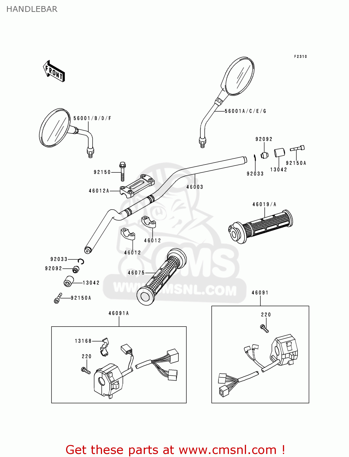 HANDLEBAR ZR1100A1 ZEPHYR 1100 1992 EUROPE UK FR AR FG GR IT NR SD SP ST