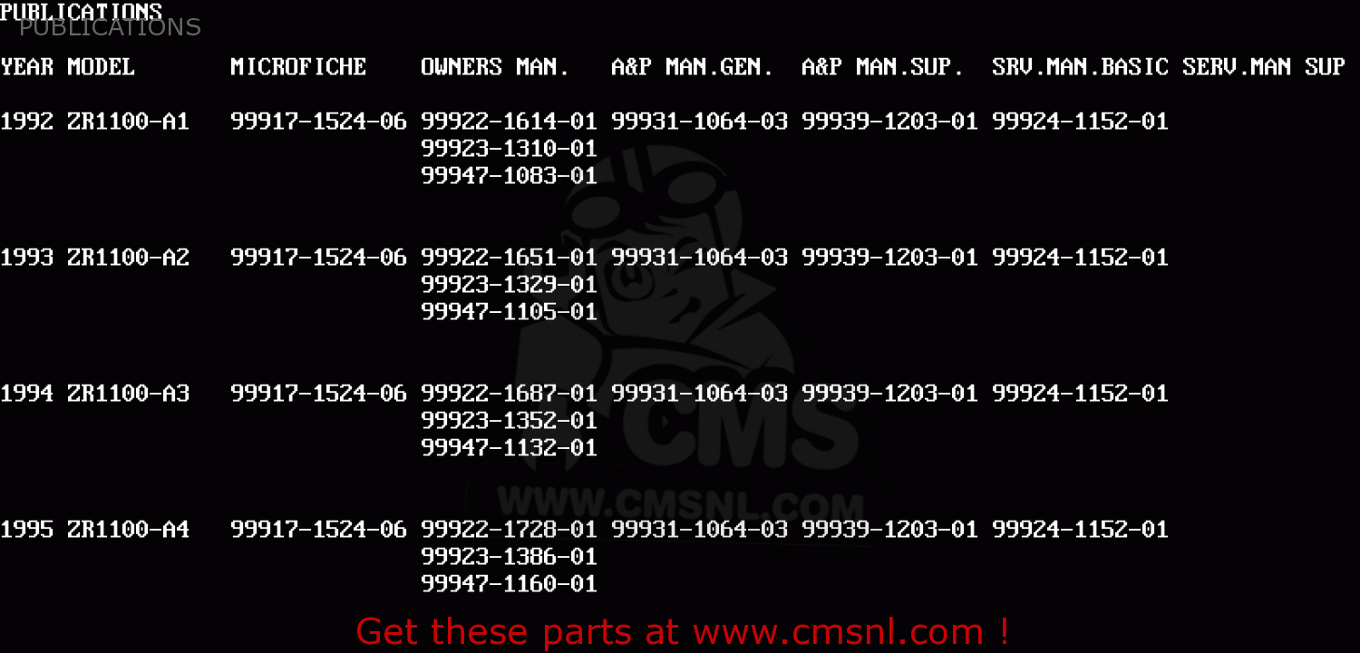 PUBLICATIONS ZR1100A1 ZEPHYR 1100 1992 EUROPE UK FR AR FG GR IT NR SD SP ST