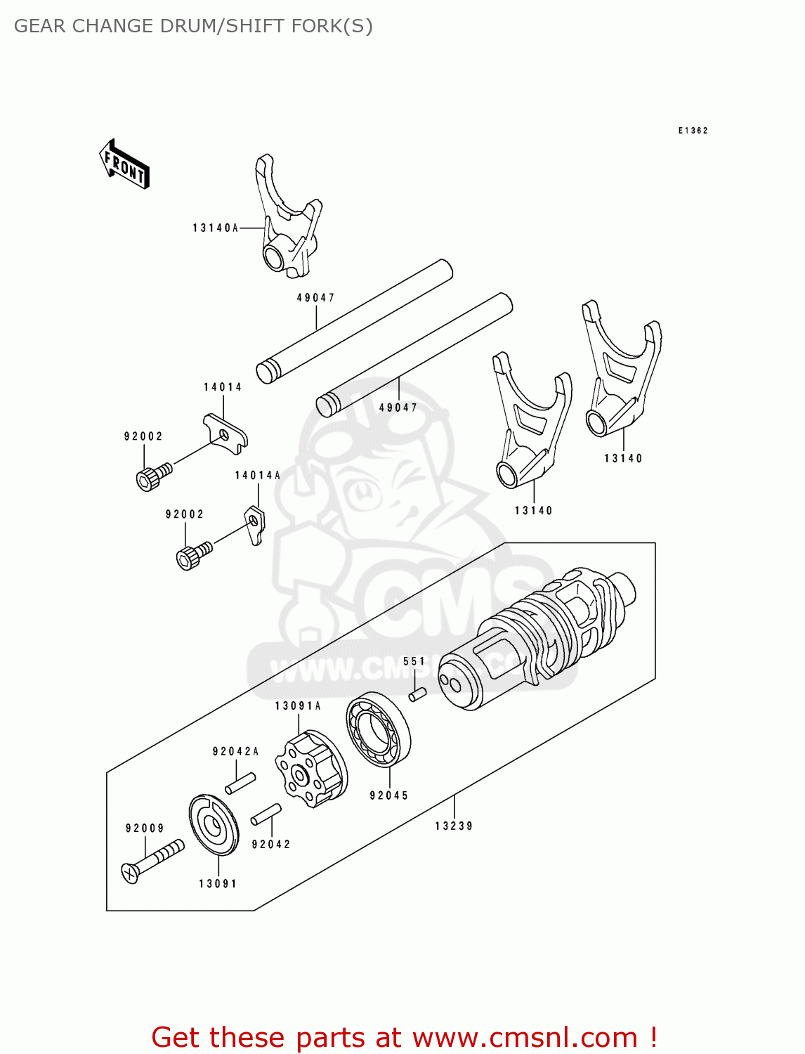 GEAR CHANGE DRUM/SHIFT FORK(S) ZR1100A2 1993 USA CALIFORNIA CANADA