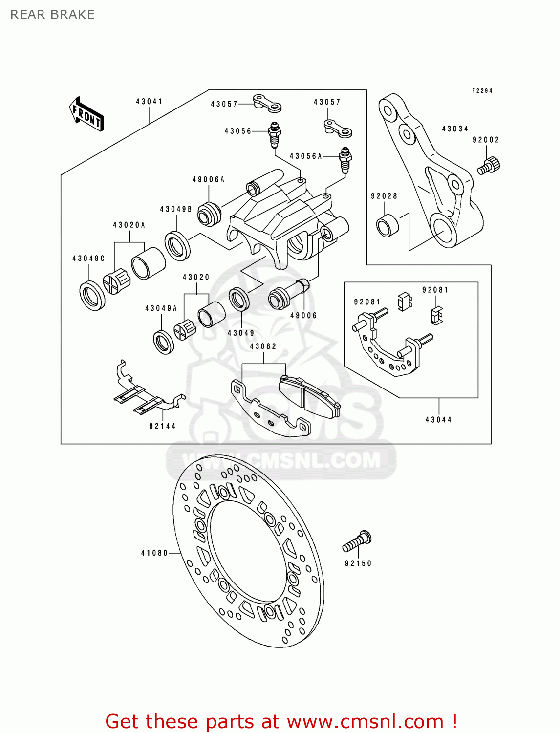 REAR BRAKE ZR1100A2 1993 USA CALIFORNIA CANADA