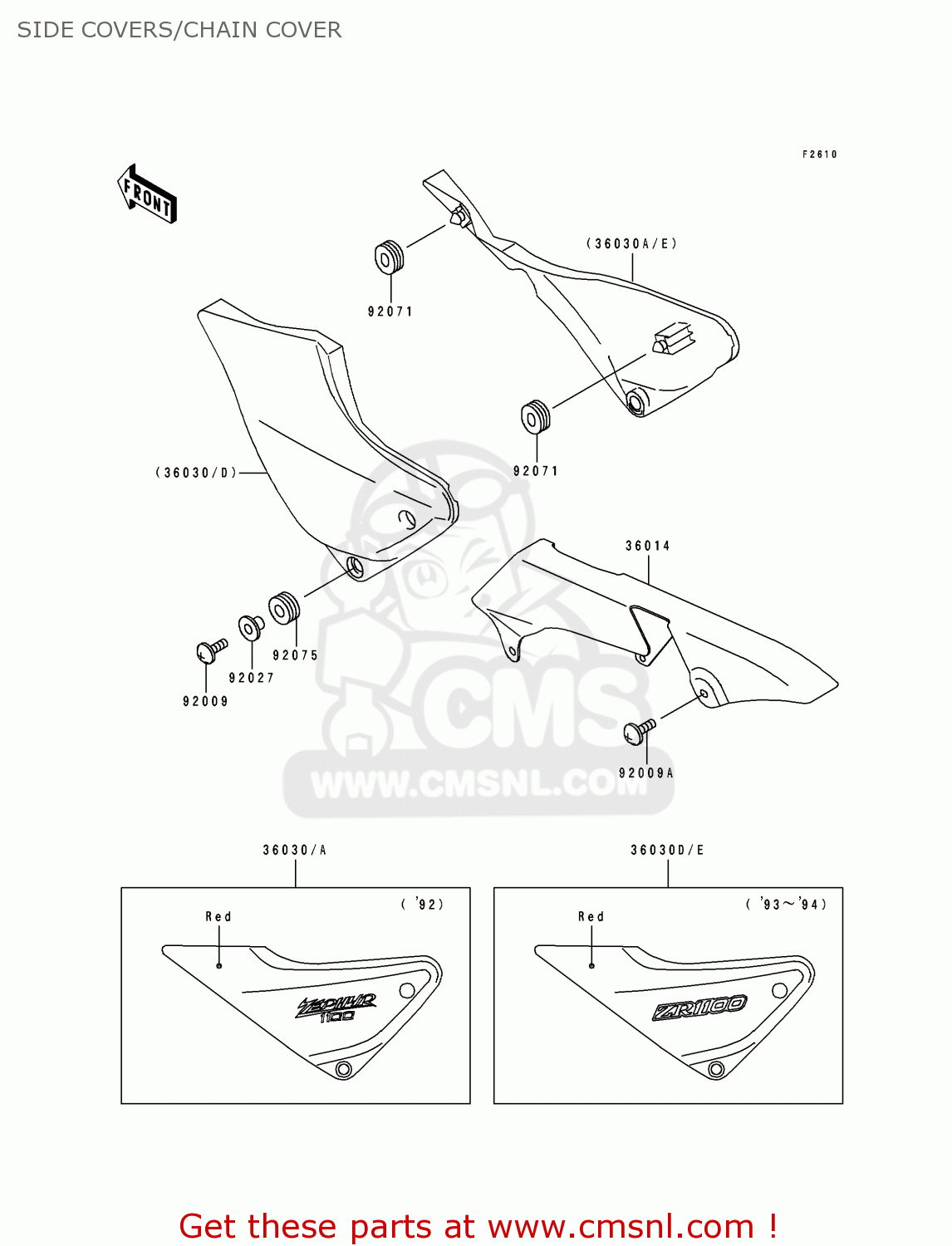 SIDE COVERS/CHAIN COVER ZR1100A2 1993 USA CALIFORNIA CANADA