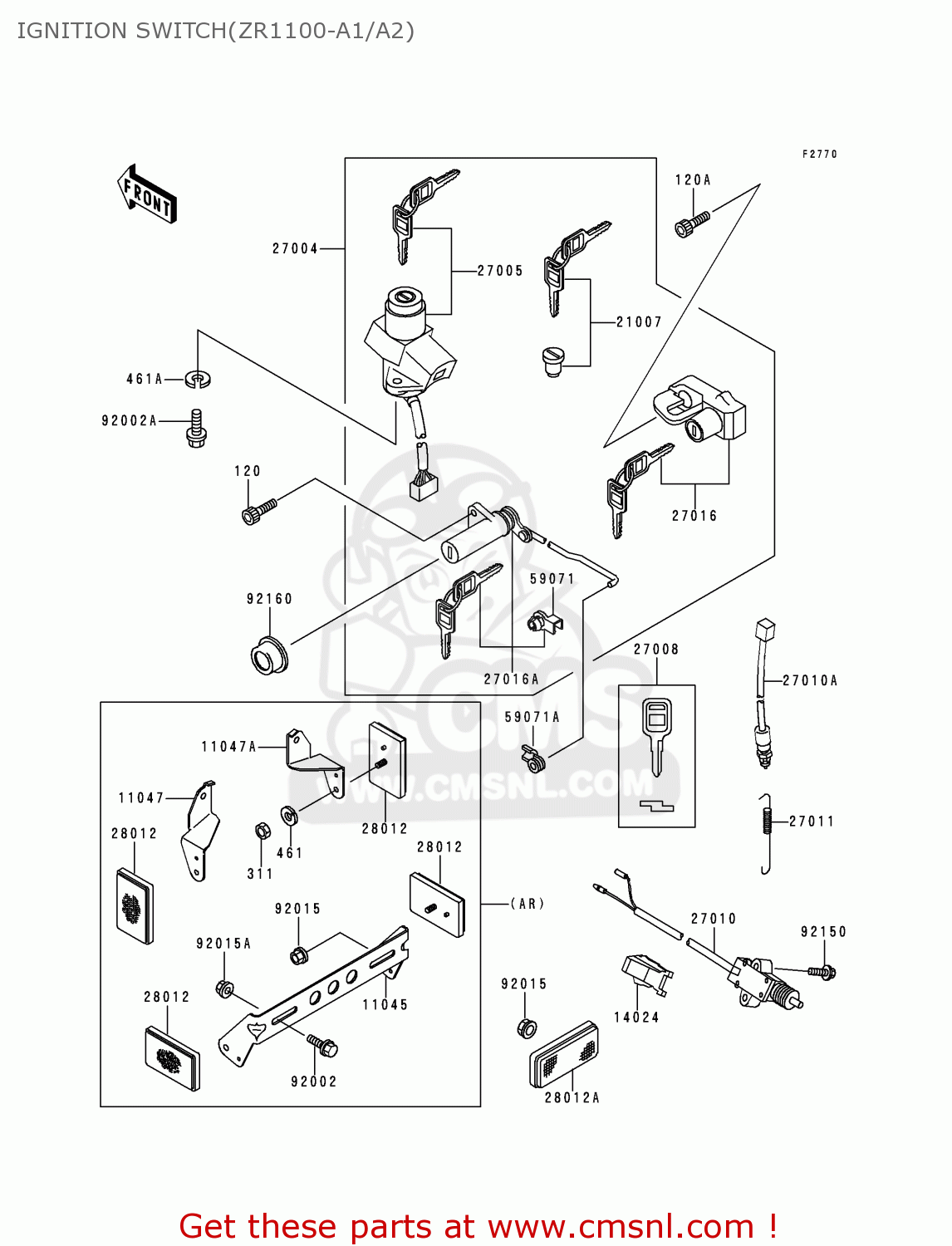 IGNITION SWITCH(ZR1100-A1/A2) ZR1100A2 ZEPHYR 1100 1993 EUROPE UK FR AR FG GR IT NR SD SP ST