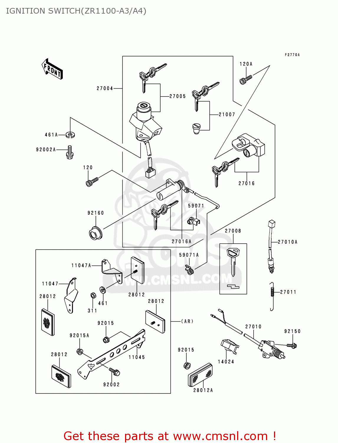 IGNITION SWITCH(ZR1100-A3/A4) ZR1100A4 ZEPHYR 1100 1995 EUROPE UK FR AR FG GR ST
