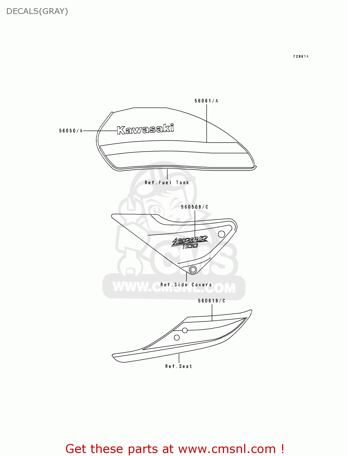 DECALS(GRAY) ZR1100B1 ZEPHYR 1100 1996 UNITED KINGDOM NL FG GR NR ST