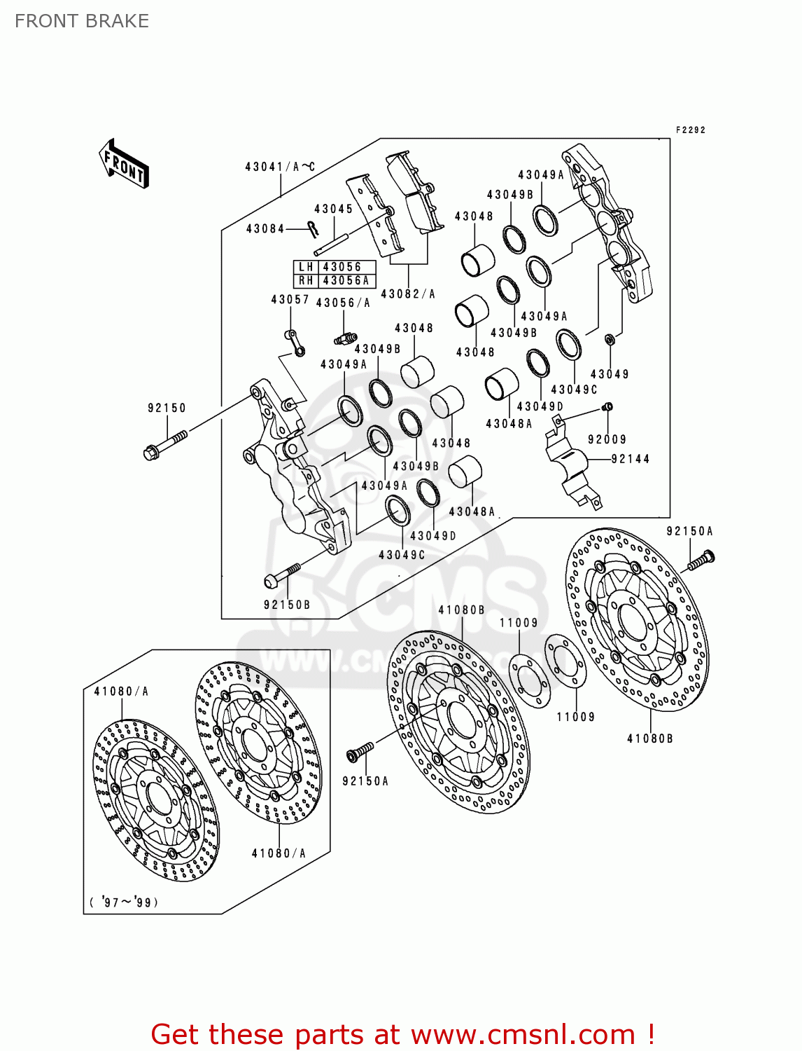 FRONT BRAKE ZR1100C2 ZRX1100 1998 EUROPE UK FR NL FG GR NR ST