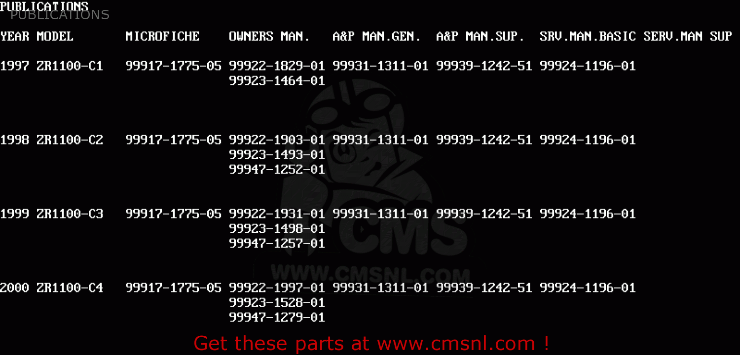 PUBLICATIONS ZR1100C2 ZRX1100 1998 EUROPE UK FR NL FG GR NR ST