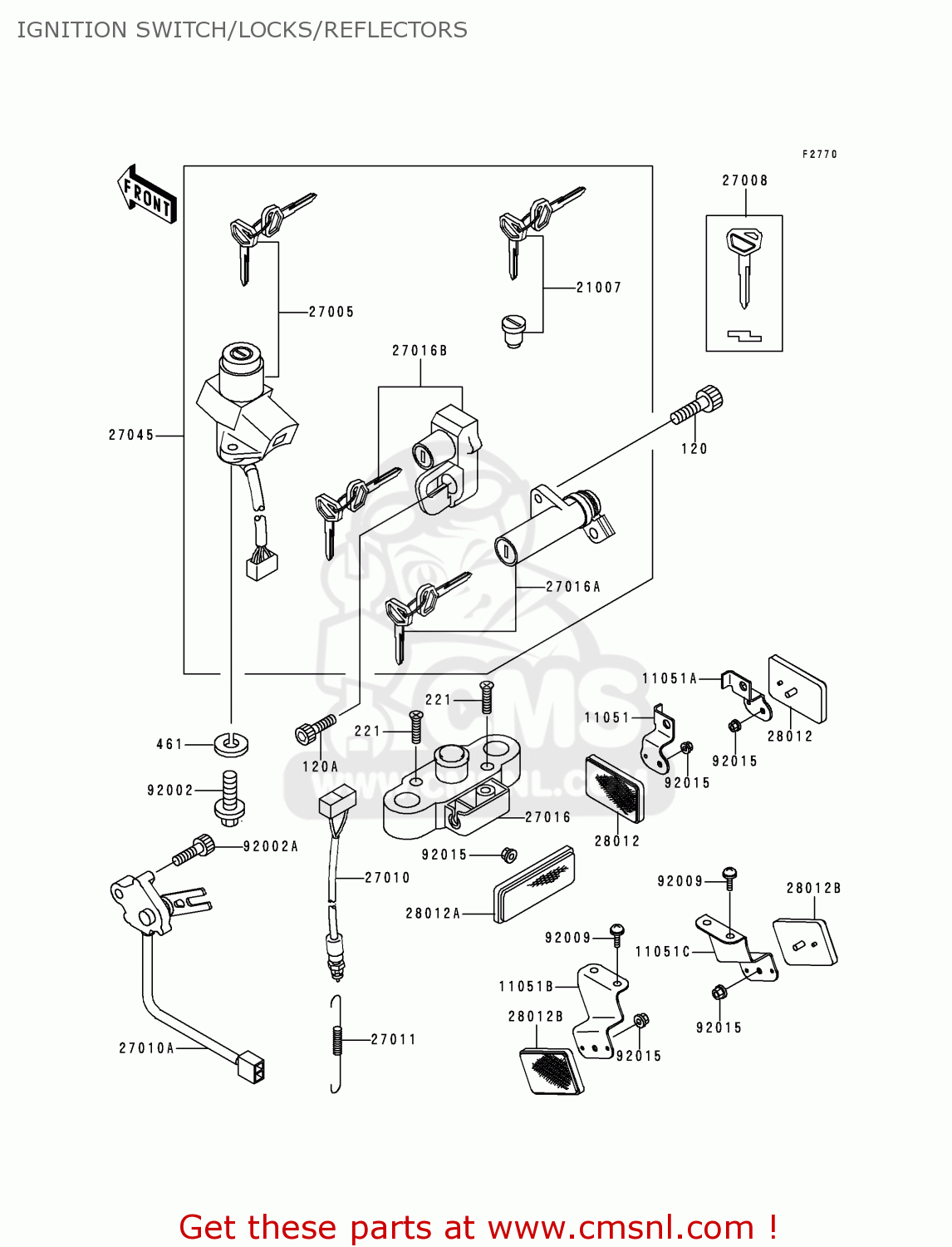 IGNITION SWITCH/LOCKS/REFLECTORS ZR1100C3 ZRX1100 1999 USA CANADA