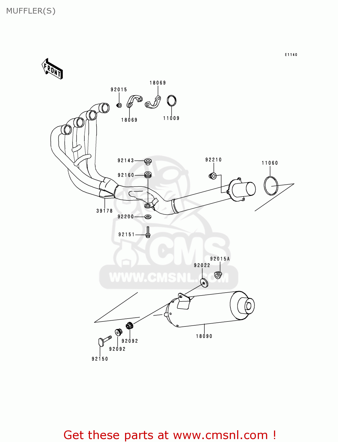 MUFFLER(S) ZR1100C4 ZRX1100 2000 EUROPE UK FR NR
