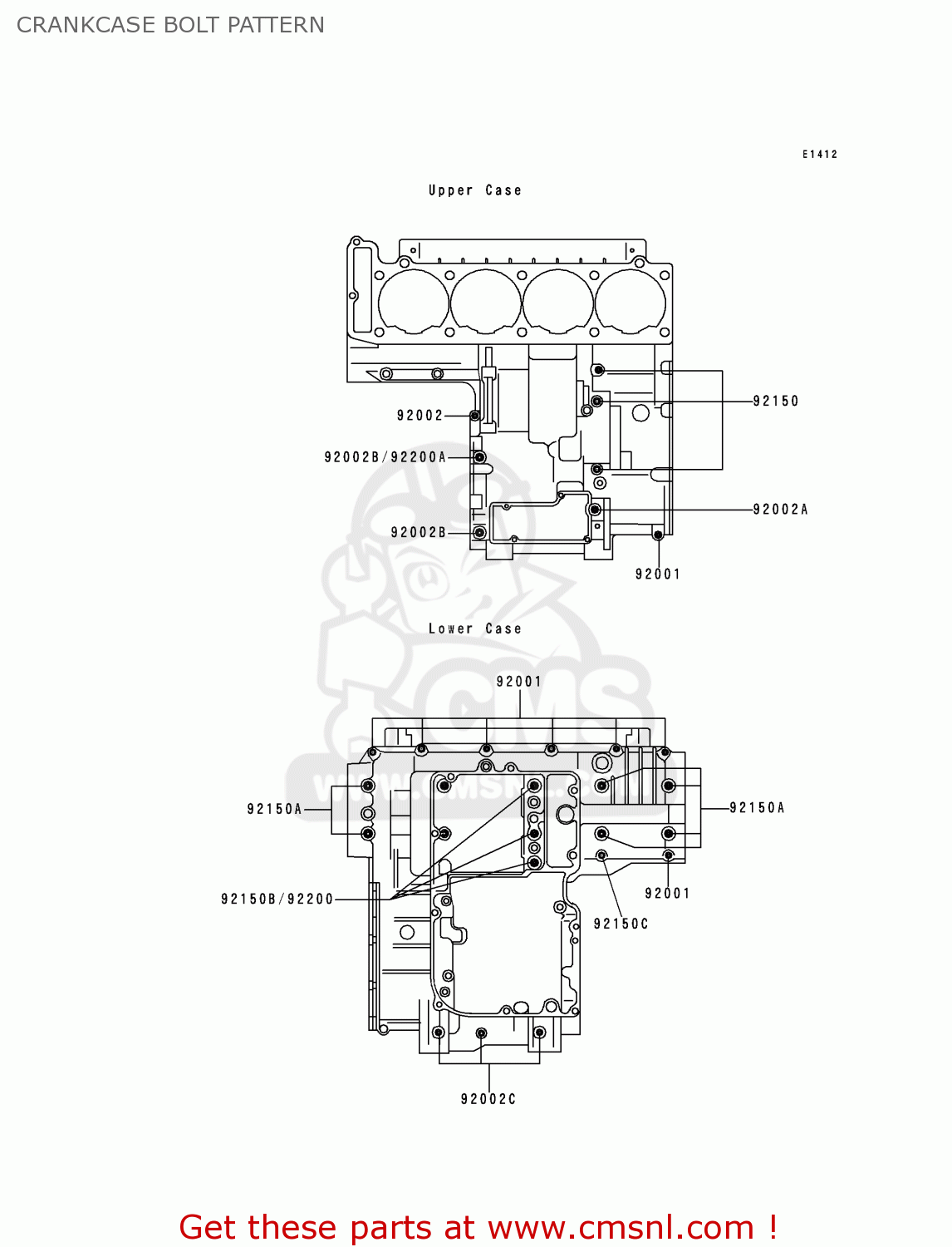 CRANKCASE BOLT PATTERN ZR1100D2 ZRX1100 1998 FRANCE NL NR SD