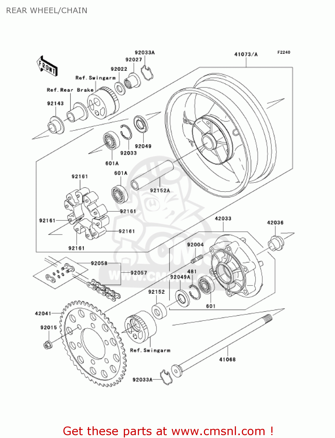 REAR WHEEL/CHAIN ZR1200A1 ZRX1200R 2001 USA CALIFORNIA CANADA
