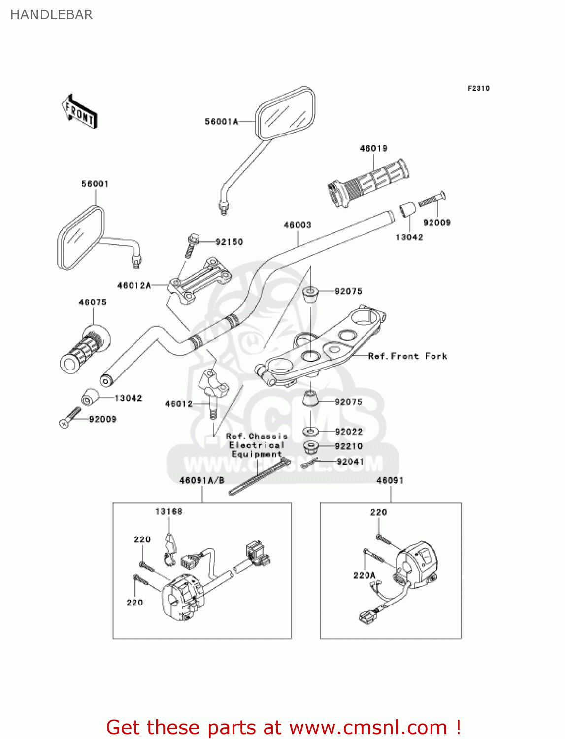 HANDLEBAR ZR1200A1 ZRX1200R 2001 USA CALIFORNIA CANADA