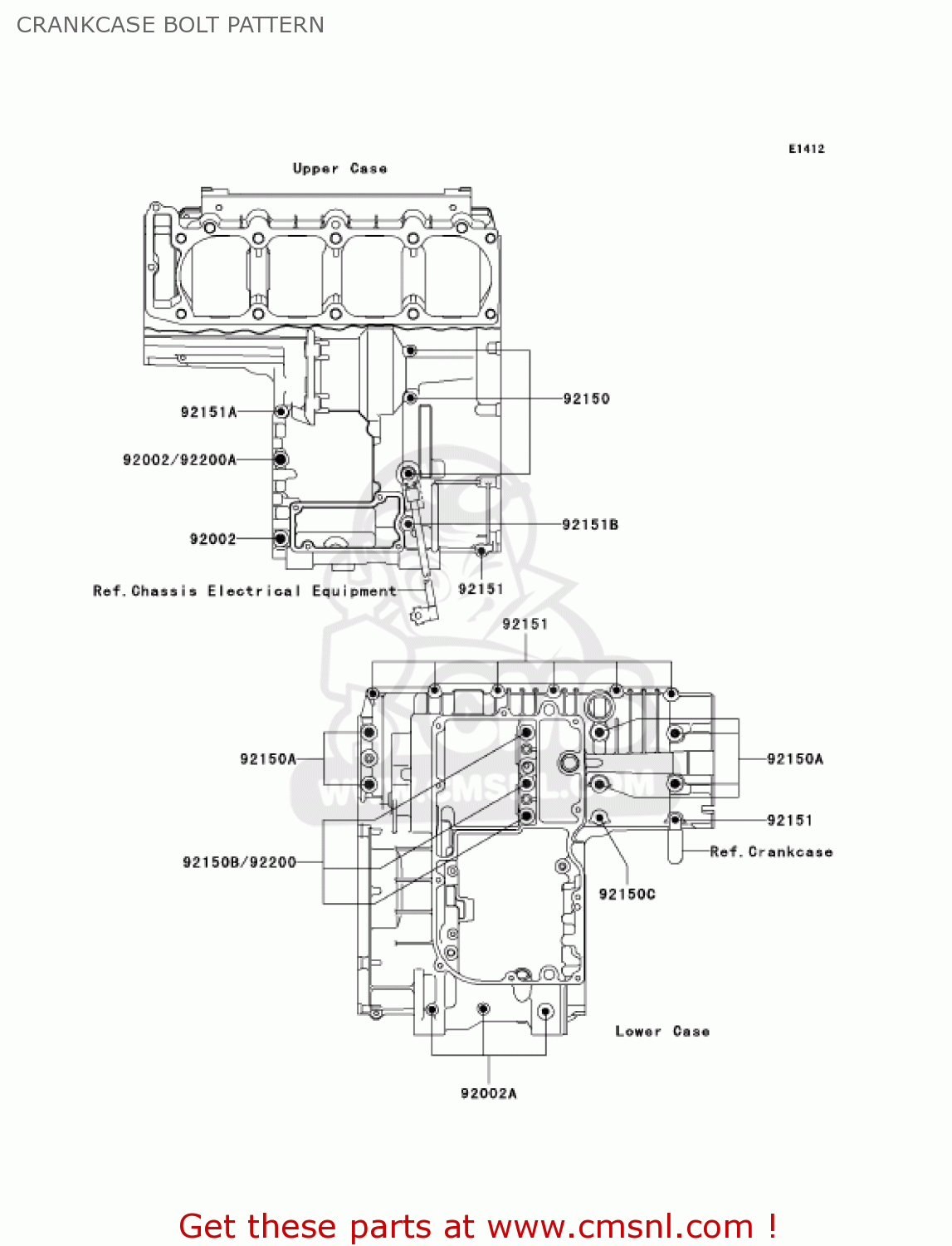 CRANKCASE BOLT PATTERN ZR1200A1 ZRX1200R 2001 USA CALIFORNIA CANADA