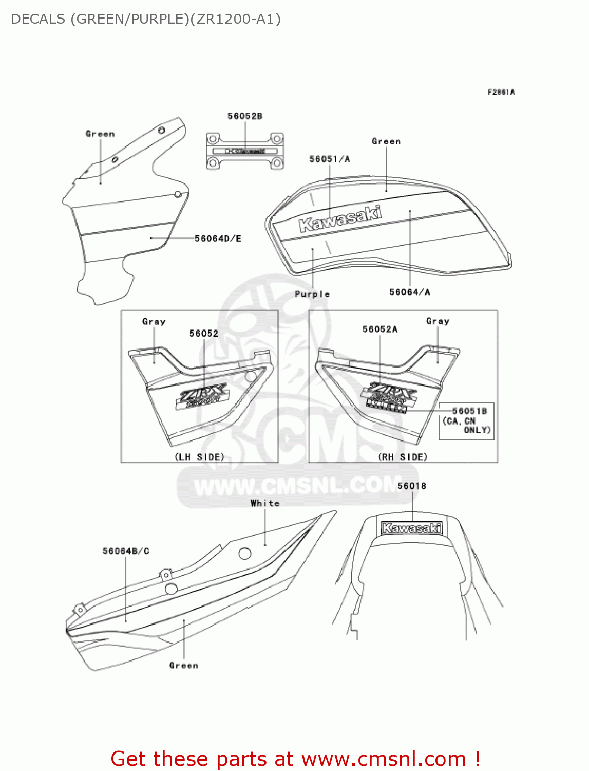 DECALS (GREEN/PURPLE)(ZR1200-A1) ZR1200A1 ZRX1200R 2001 USA CALIFORNIA CANADA