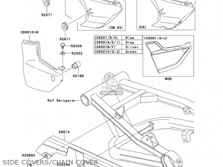 SIDE COVERS/CHAIN COVER - ZR1200A1 ZRX1200R 2001 USA CALIFORNIA CANADA