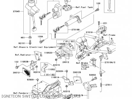 IGNITION SWITCH/LOCKS/REFLECTORS - ZR1200A1 ZRX1200R 2001 USA CALIFORNIA CANADA