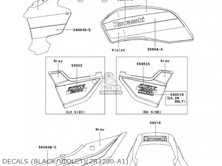 DECALS (BLACK/VIOLET)(ZR1200-A1) - ZR1200A1 ZRX1200R 2001 USA CALIFORNIA CANADA
