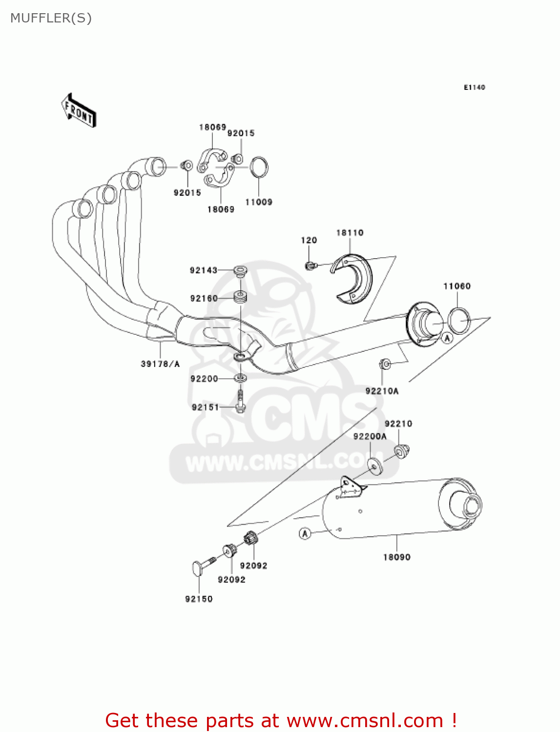 MUFFLER(S) ZR1200A2 ZRX1200R 2002 USA CALIFORNIA CANADA