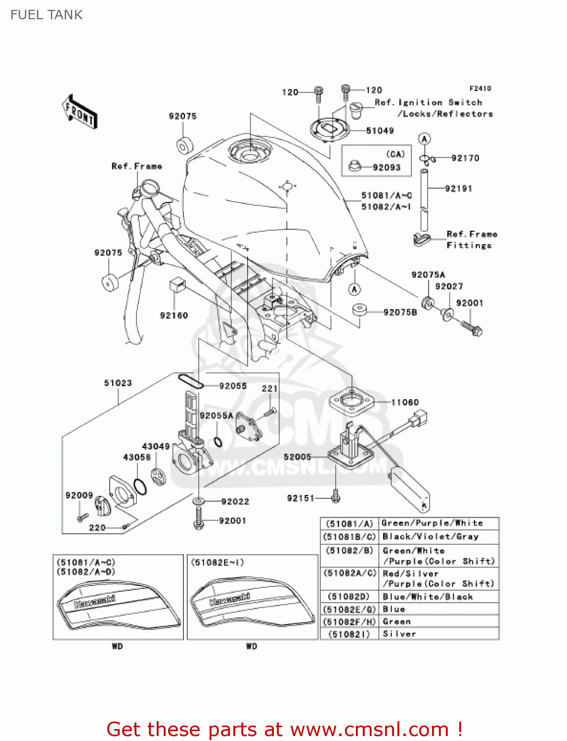 FUEL TANK ZR1200A2 ZRX1200R 2002 USA CALIFORNIA CANADA