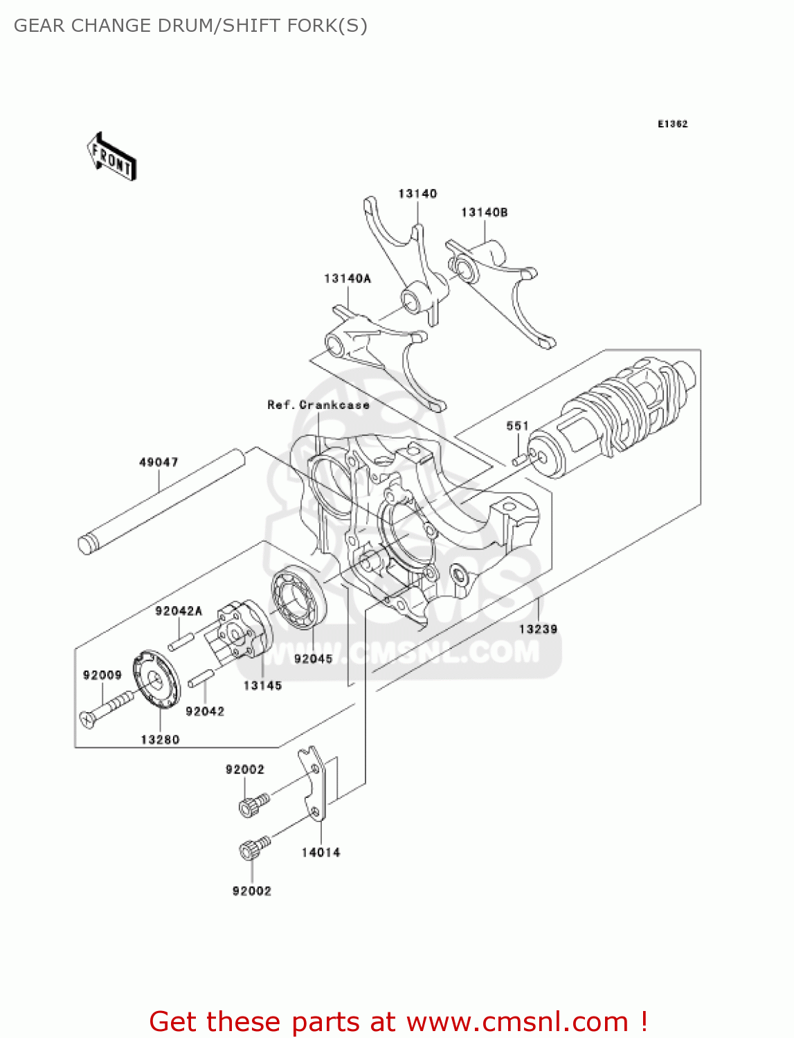 GEAR CHANGE DRUM/SHIFT FORK(S) ZR1200A2 ZRX1200R 2002 USA CALIFORNIA CANADA