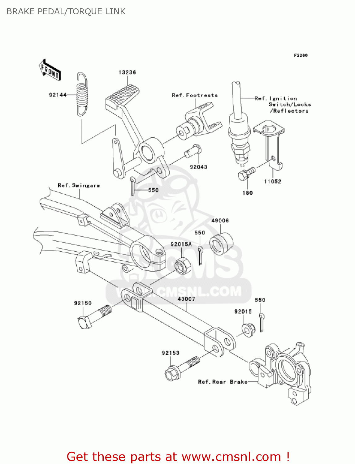 BRAKE PEDAL/TORQUE LINK ZR1200A2 ZRX1200R 2002 USA CALIFORNIA CANADA