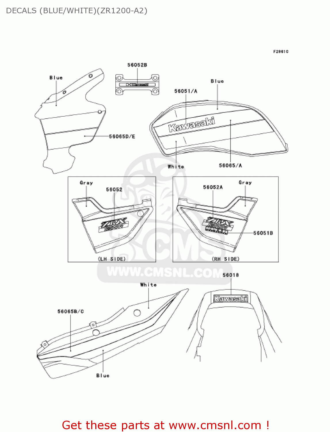 DECALS (BLUE/WHITE)(ZR1200-A2) ZR1200A2 ZRX1200R 2002 USA CALIFORNIA CANADA