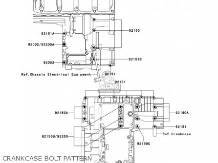 CRANKCASE BOLT PATTERN - ZR1200A2 ZRX1200R 2002 USA CALIFORNIA CANADA