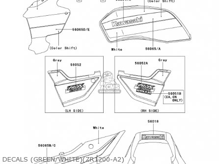 DECALS (GREEN/WHITE)(ZR1200-A2) - ZR1200A2 ZRX1200R 2002 USA CALIFORNIA CANADA