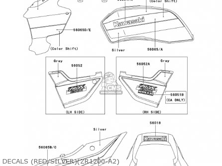DECALS (RED/SILVER)(ZR1200-A2) - ZR1200A2 ZRX1200R 2002 USA CALIFORNIA CANADA