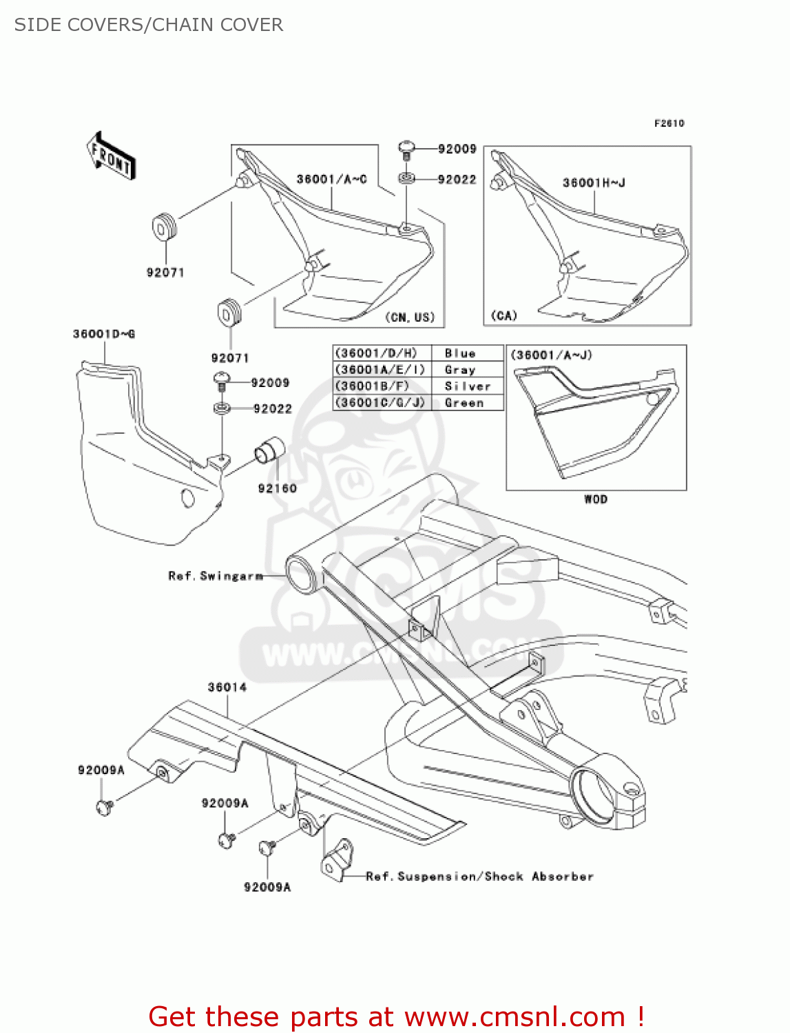 SIDE COVERS/CHAIN COVER ZR1200A3 ZRX1200R 2003 USA CALIFORNIA CANADA