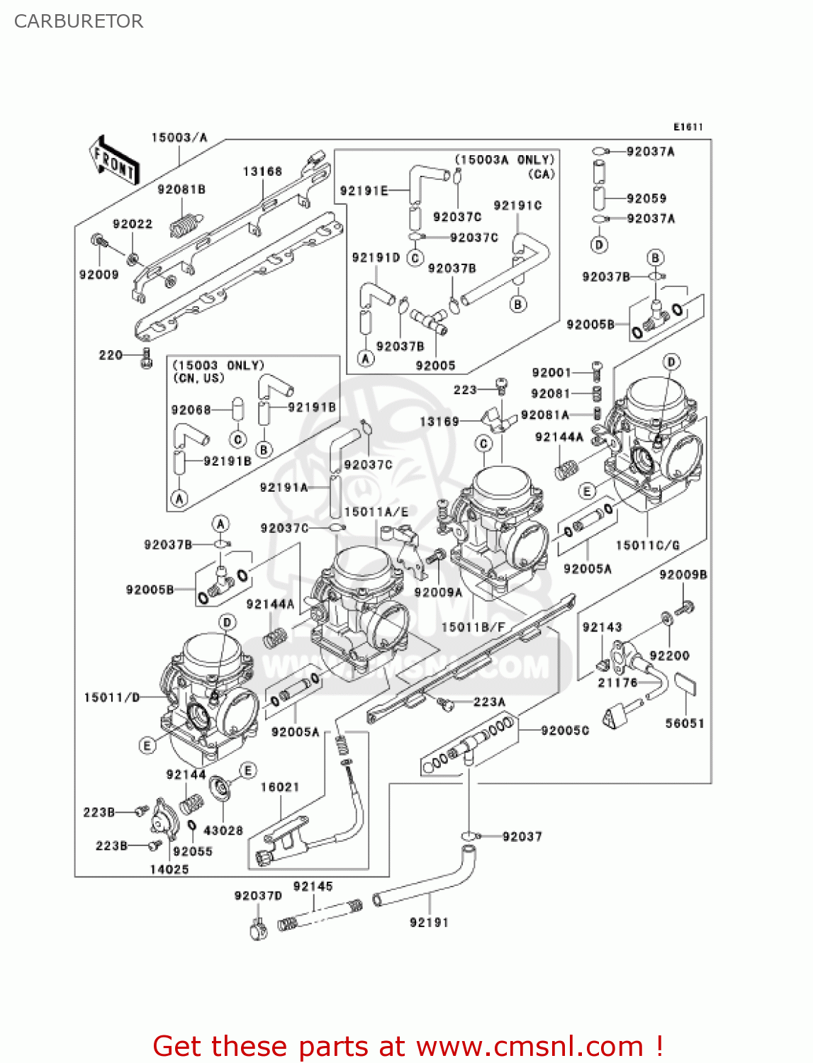 CARBURETOR ZR1200A3 ZRX1200R 2003 USA CALIFORNIA CANADA