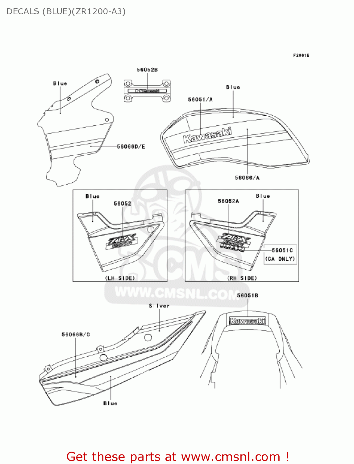 DECALS (BLUE)(ZR1200-A3) ZR1200A3 ZRX1200R 2003 USA CALIFORNIA CANADA