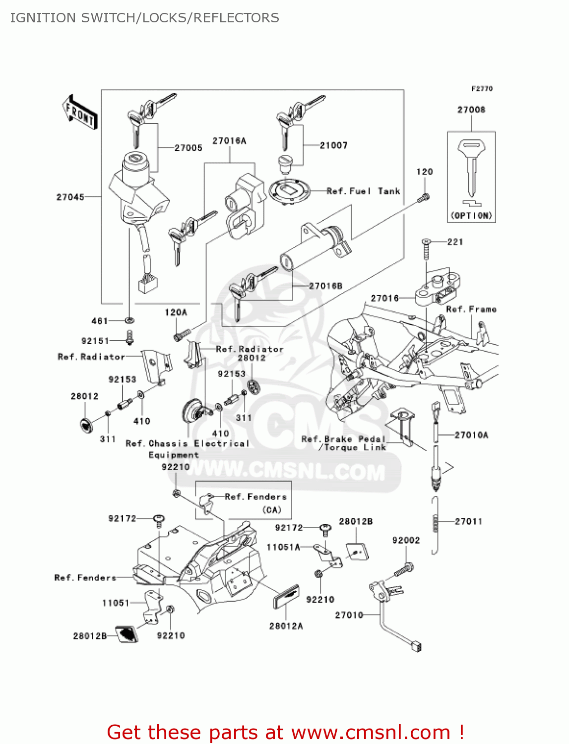 IGNITION SWITCH/LOCKS/REFLECTORS ZR1200A4 ZRX1200R 2004 USA CALIFORNIA CANADA