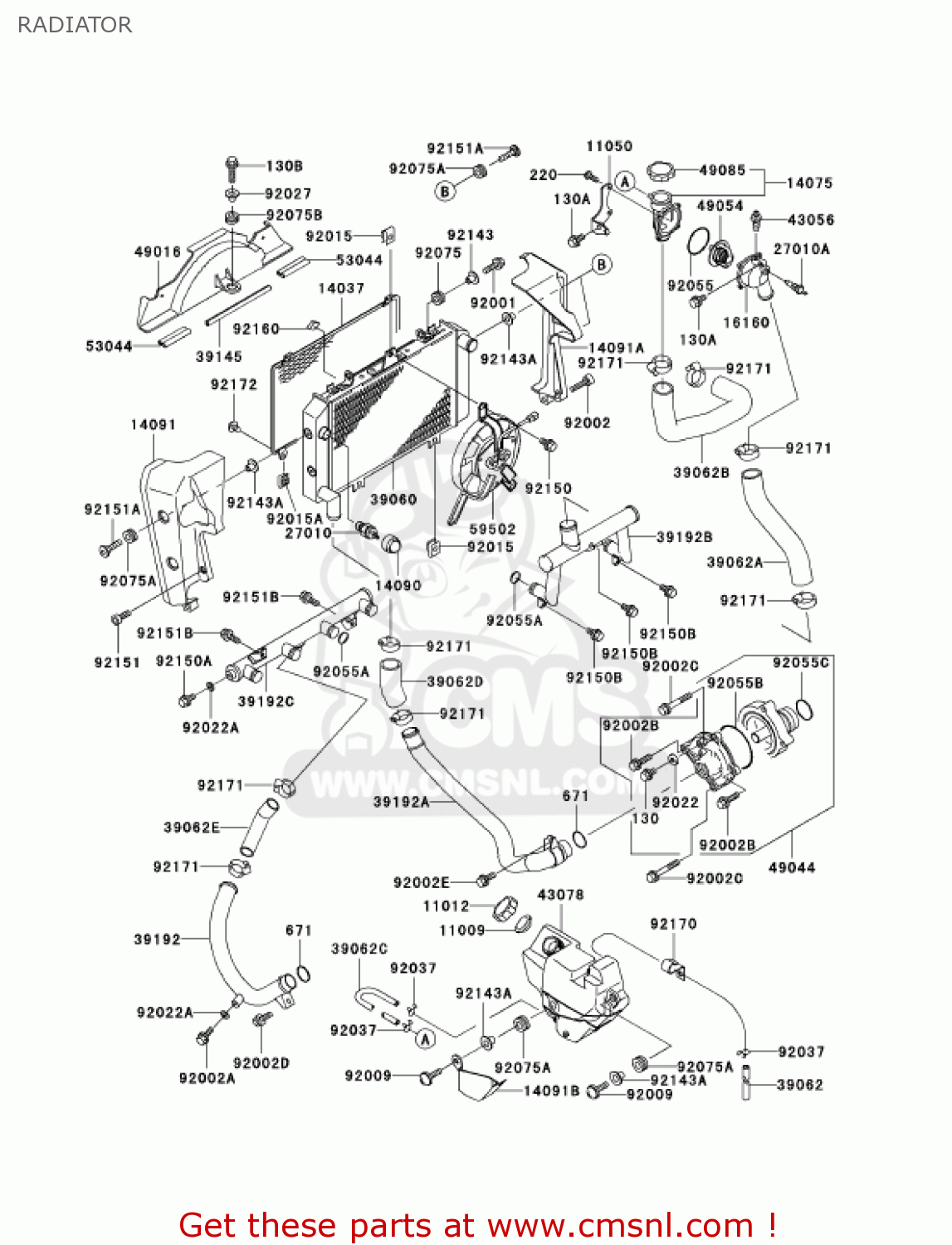 RADIATOR ZR1200A4 ZRX1200R 2004 USA CALIFORNIA CANADA