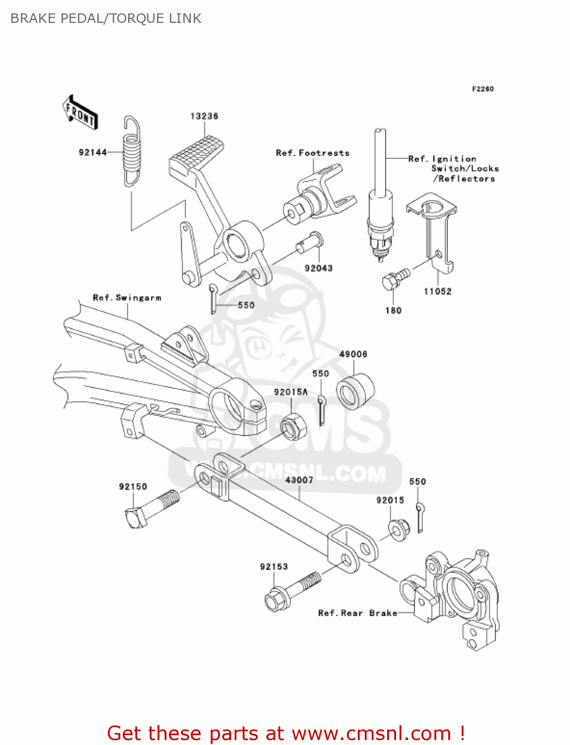 BRAKE PEDAL/TORQUE LINK ZR1200A4 ZRX1200R 2004 USA CALIFORNIA CANADA