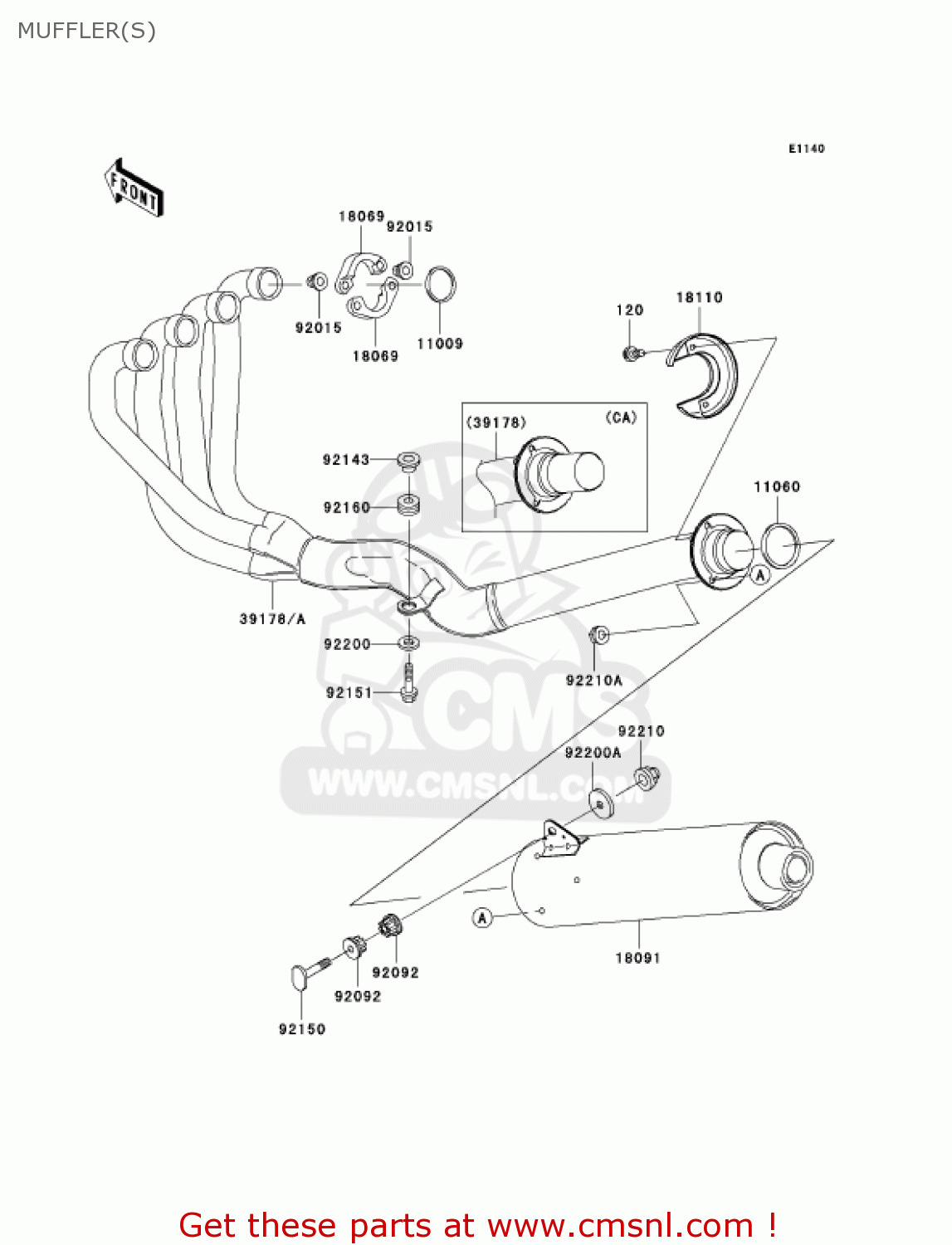 MUFFLER(S) ZR1200A4 ZRX1200R 2004 USA CALIFORNIA CANADA