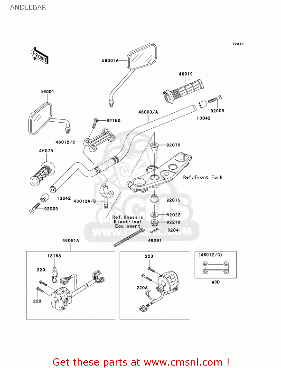 HANDLEBAR ZR1200A4 ZRX1200R 2004 USA CALIFORNIA CANADA