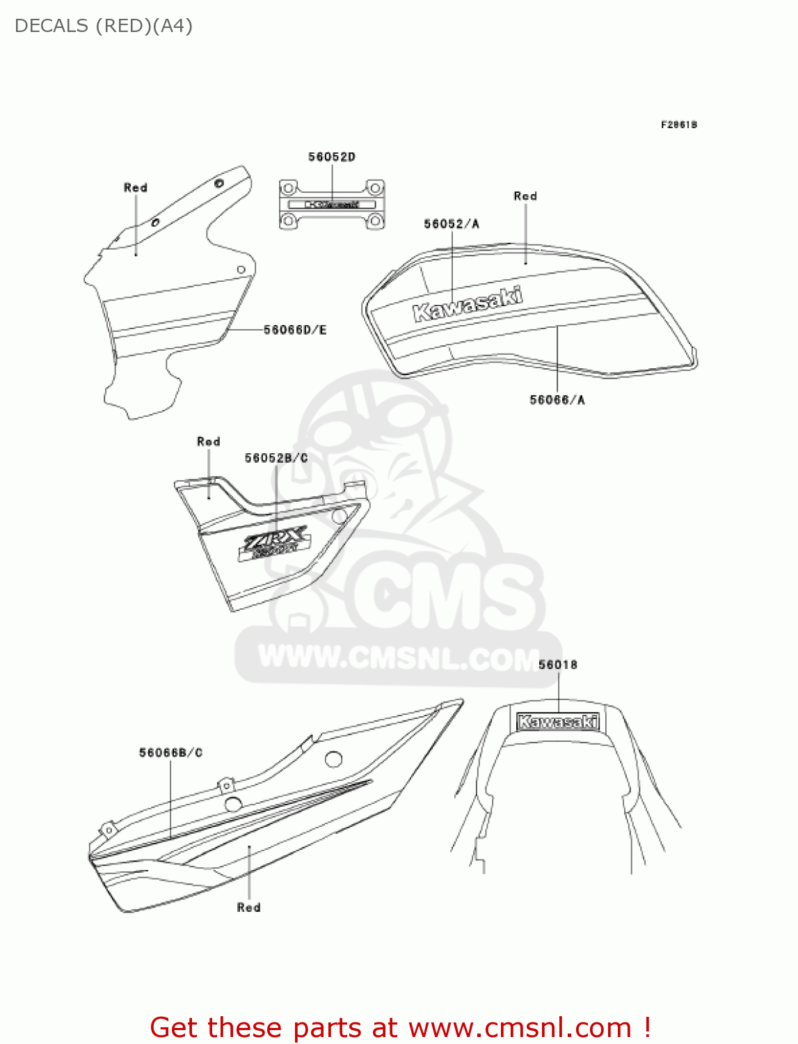 DECALS (RED)(A4) ZR1200A4 ZRX1200R 2004 USA CALIFORNIA CANADA