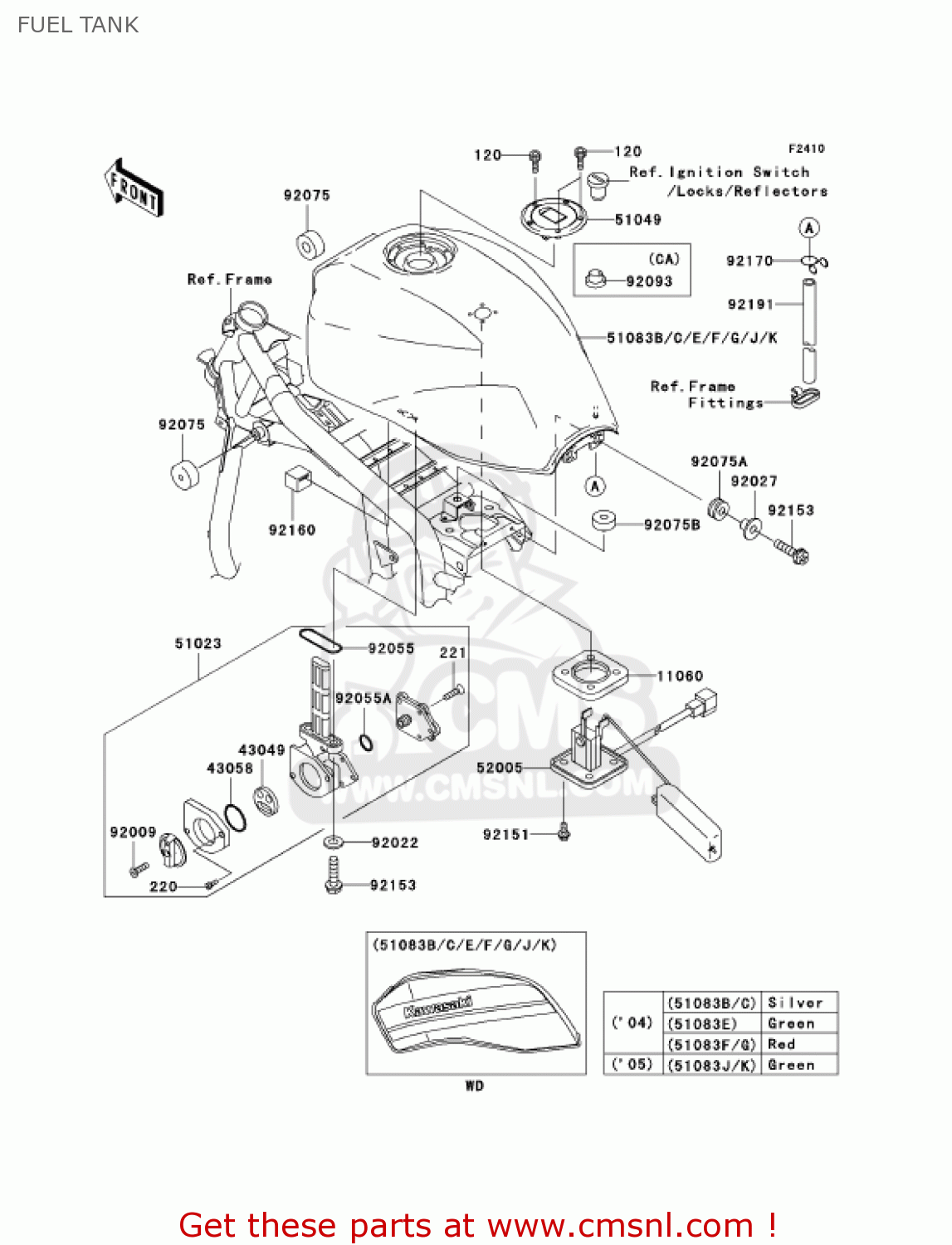 FUEL TANK ZR1200A5 ZRX1200R 2005 USA CALIFORNIA CANADA