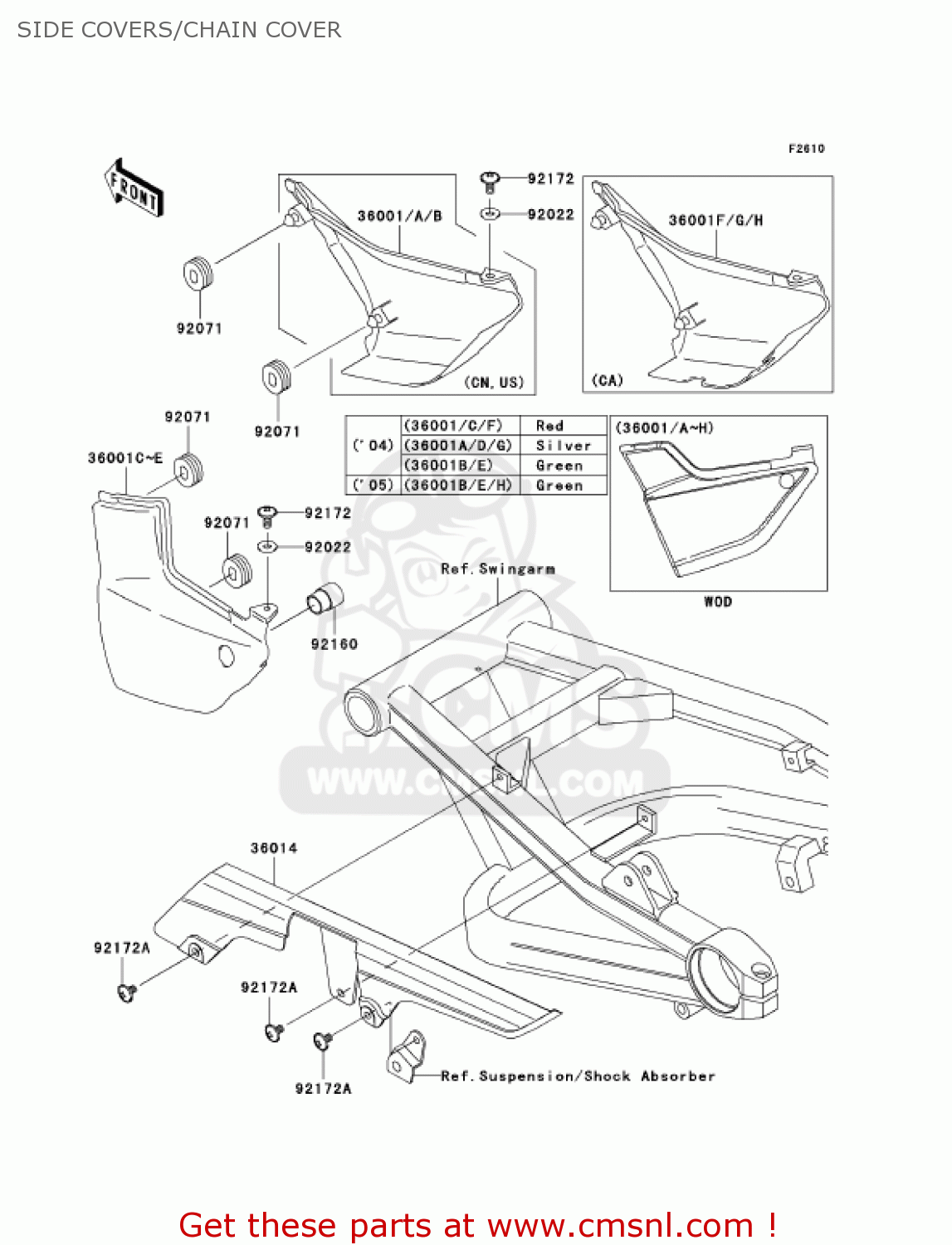 SIDE COVERS/CHAIN COVER ZR1200A5 ZRX1200R 2005 USA CALIFORNIA CANADA