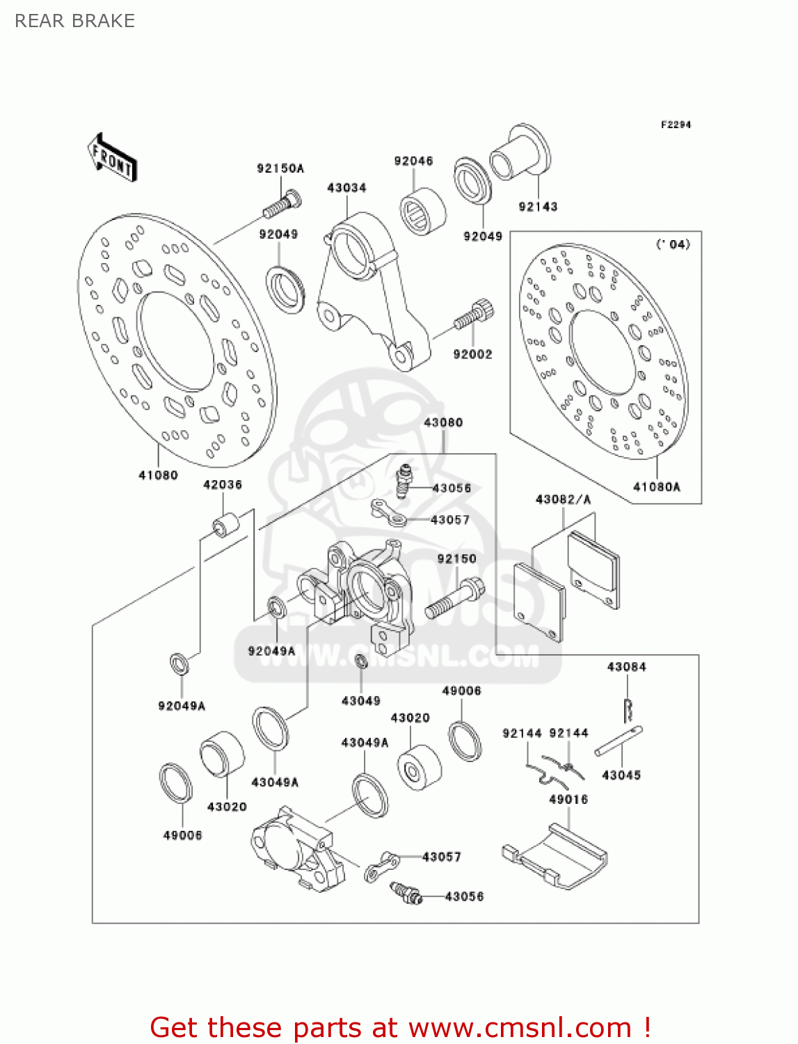 REAR BRAKE ZR1200A5 ZRX1200R 2005 USA CALIFORNIA CANADA
