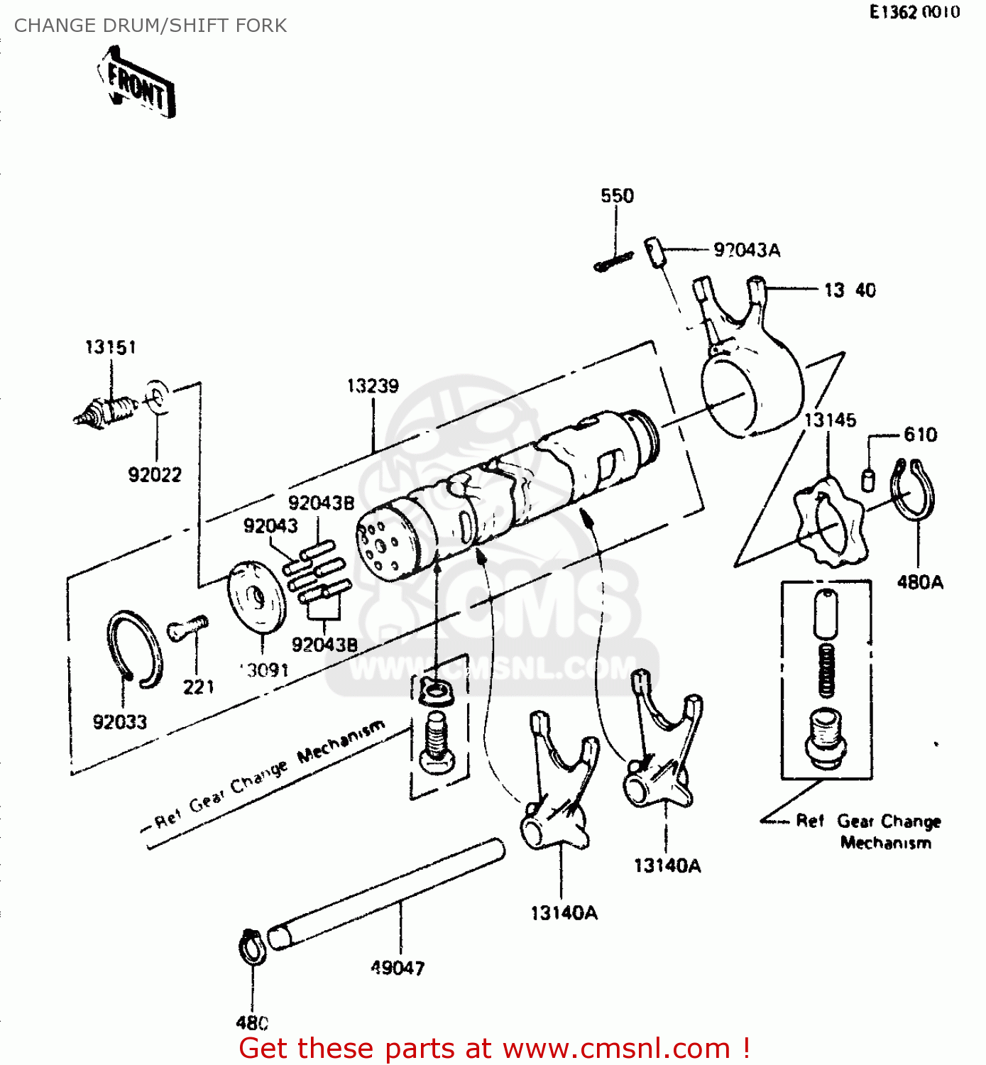 CHANGE DRUM/SHIFT FORK ZR400B1 1984 EUROPE UK FR IT WG