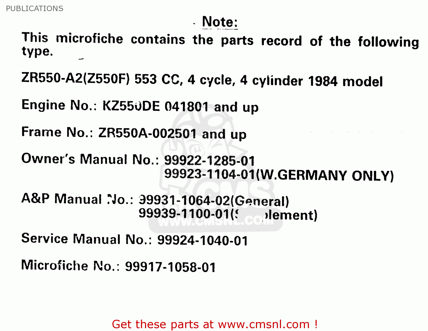 PUBLICATIONS ZR550A1 1983 EUROPE UK FR IT NR SD WG