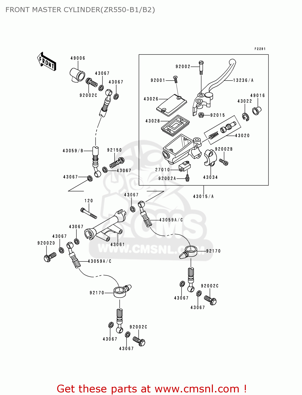 FRONT MASTER CYLINDER(ZR550-B1/B2) ZR550B1 1990 USA CALIFORNIA