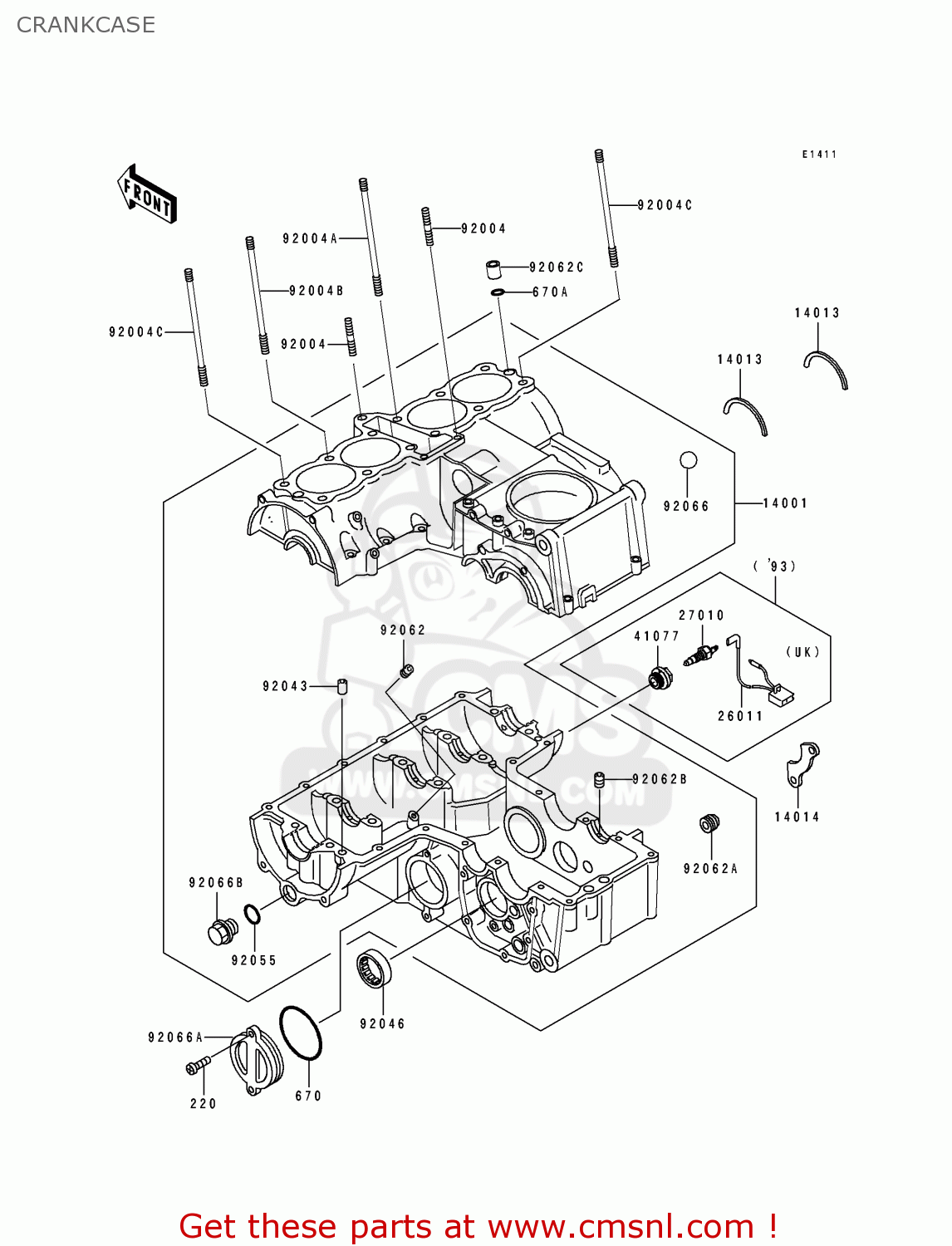 CRANKCASE ZR550B2 ZEPHYR 1991 EUROPE UK FG GR IT NR